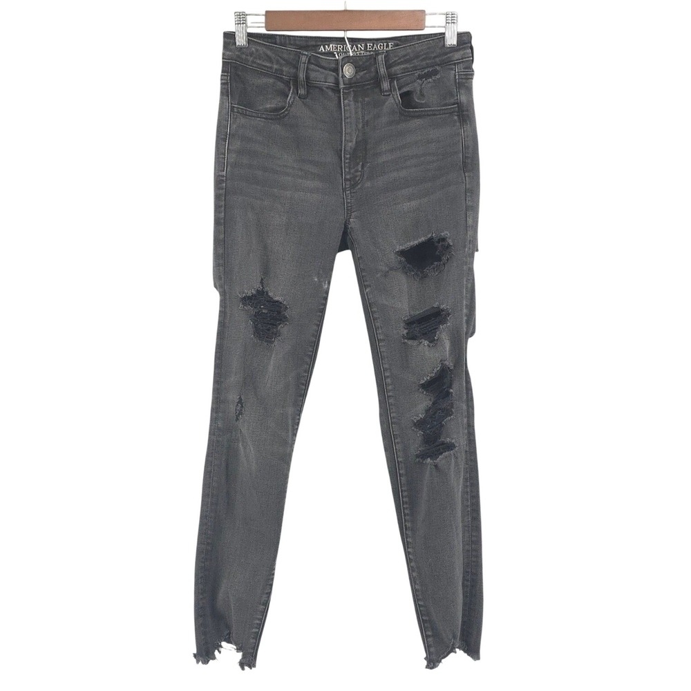 American Eagle Skinny Jegging Mid Rise Distressed‎ Grunge Emo Jeans